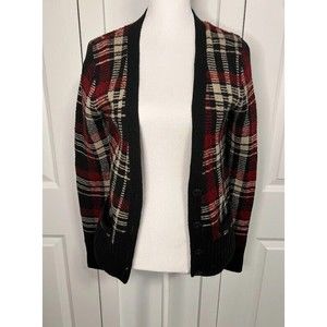 Denim & Supply Ralph Lauren Plaid Cardigan Sweater Women Medium Wool Red Black